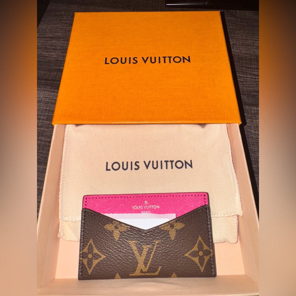 Louis Vuitton Monogram Card Holder with Pink Accent